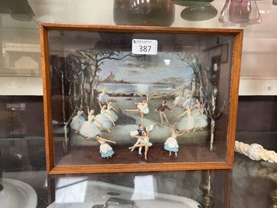 Lot 387 - An oak and glazed diorama depicting Swan Lake