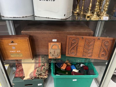 Lot 391 - A workbox along with two wall mounted sets of...