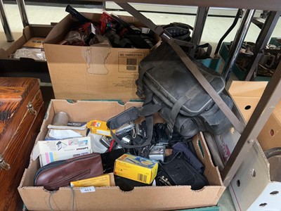 Lot 461 - Two boxes of various cameras, camcorders,...