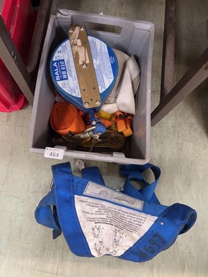 Lot 464 - A box containing body harness, ratchet straps,...