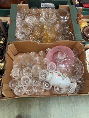 Lot 477 - Two trays containing assorted glassware to...