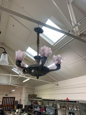Lot 104 - A metal and glass five branch light fitting