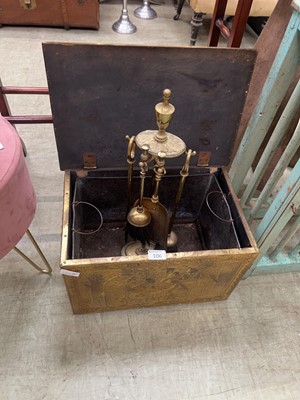 Lot 106 - A beaten brass coal box along with a brass...