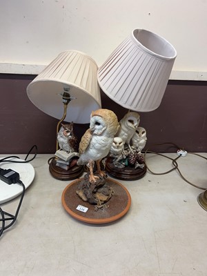 Lot 126 - Two moulded owl table lamps along with similar...
