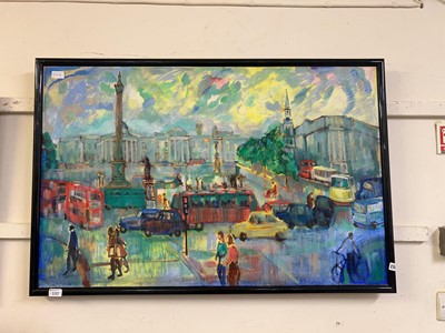 Lot 132 - A framed abstract painting depicting street scene