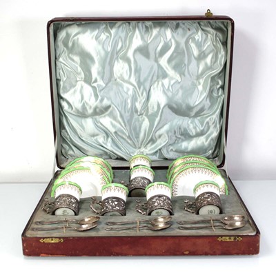 Lot 232 - A cased set of six Aynsley silver mounted...