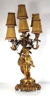 Lot 71 - A gilt metal six branch table lamp of figural...