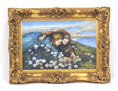 Lot 121 - Contemporary School, Two young females picking...