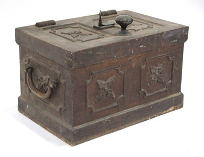Lot 86 - A cast iron strong box relief decorated with...