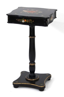 Lot 9 - A late 19th century sewing table, the black...