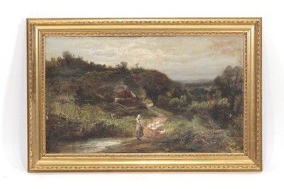 Lot 130 - F. H. Adams (20th century) Young woman herding...