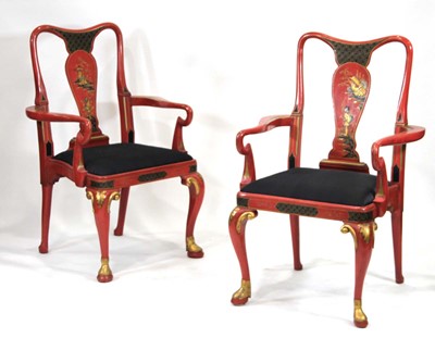 Lot 19 - A pair of mid-20th century armchairs decorated...