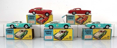 Lot 163 - Five Corgi models: 2 x 218 Aston Martin DB4...