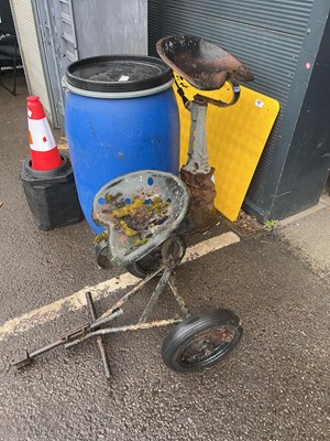 Lot 4268 - Vintage metal tractor seat plus stand plus...