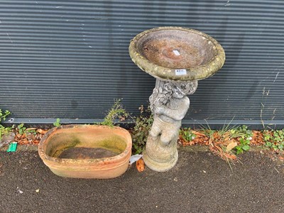 Lot 4271 - Concrete bird with child plus terracotta planter