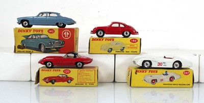Lot 179 - Four Dinky models: 120 Jaguar E type, 142...