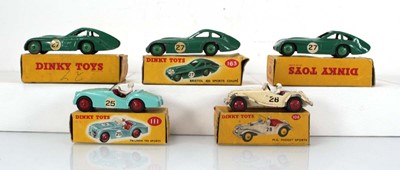 Lot 180 - Five Dinky models: 108 MG Midget, 111 Triumph...