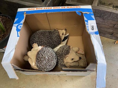 Lot 4341 - 3 plastic hedgehog ornaments