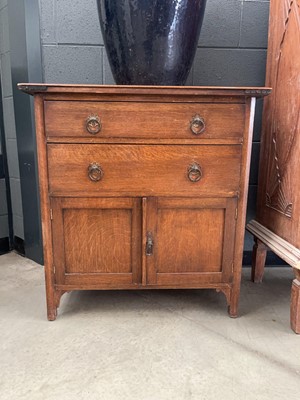 Lot 5128 - Oak chest of two drawers with cupboard under