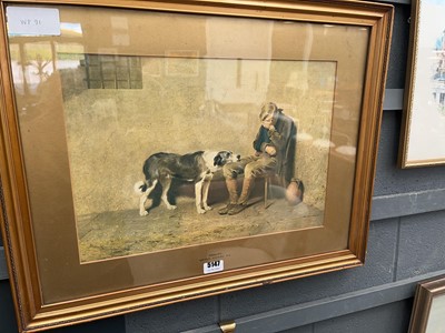 Lot 5147 - Framed and glazed print - distressed man and dog