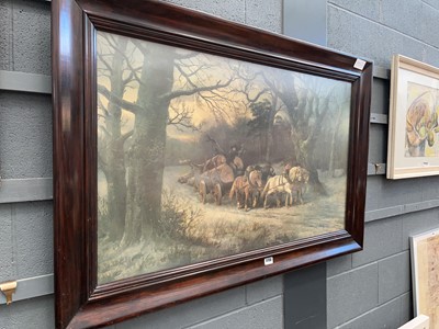 Lot 5150 - Framed and glazed print - cart horses at work
