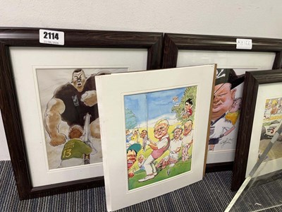 Lot 2114 - Set of framed sporting caricatures, signed by...
