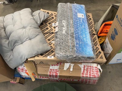 Lot 4407 - Pallet of laminate wood trim, bike stand,...