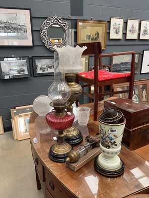Lot 5203 - Quantity of brass and other oil lamps, plus...