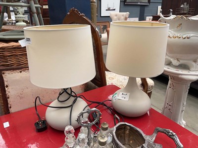 Lot 5206 - Pair of pottery table lamps with shades