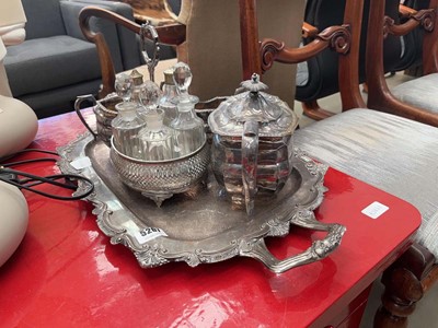 Lot 5207 - Silver plated serving tray, tea service, cruet...
