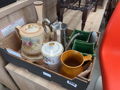 Lot 5214 - Ivory blush teapot, glass vase, silver plated...