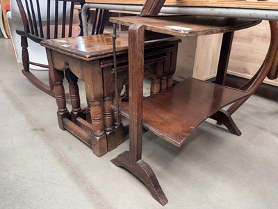 Lot 5223 - Folding cake stand and oak nest of 3 tables