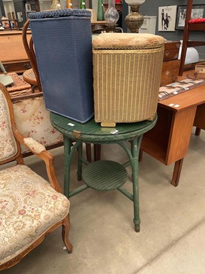 Lot 5228 - Circular Lloyd Loom style table, ottoman and...