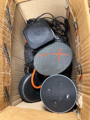 Lot 2189 - Box containing various speakers, Apple TV, etc