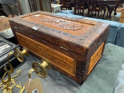 Lot 5241 - Heavily carved Chinese storage box