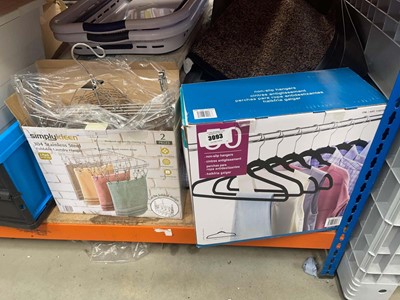 Lot 3093 - Box of clothes hangers plus a box of stainless...
