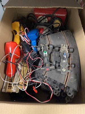 Lot 2200 - Two boxes containing various Scalextric track,...