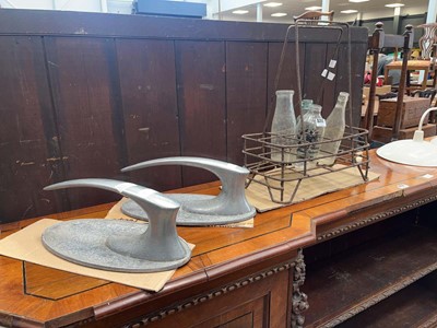 Lot 5252 - Wrought iron milk bottle holder, plus 4...