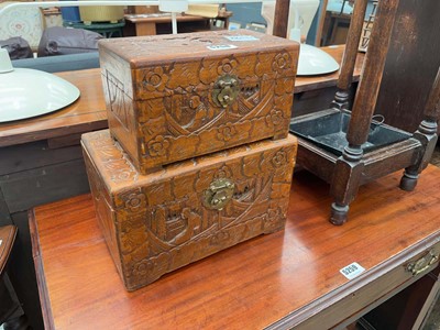 Lot 5258 - 2 modern Chinese carved trinket boxes