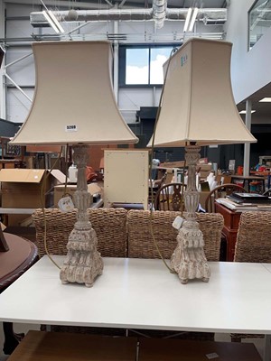 Lot 5269 - Pair of painted wooden table lamps with shades