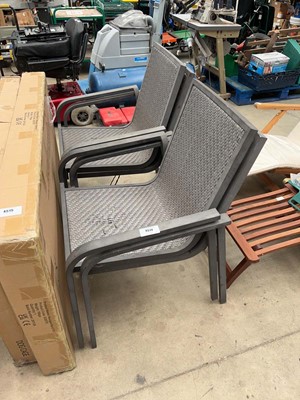 Lot 4514 - 4 metal grey rattan garden chairs