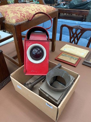 Lot 5281 - Road workers lamp and brass lamp