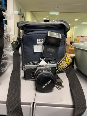 Lot 2224 - Olympus OM2 camera with lens, flash, camera...