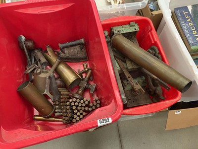 Lot 5292 - 2 boxes containing trench art, ammo shells,...