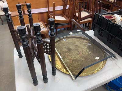Lot 5299 - Beaten brass tray with folding base and spark...