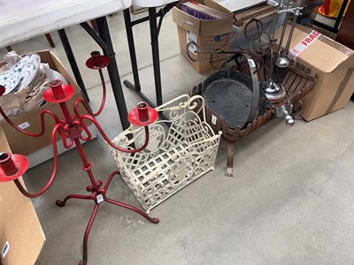 Lot 5302 - Metal 5 branch candlestick, magazine rack,...