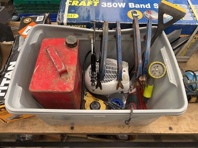 Lot 4580 - Plastic crate of items inc. metal clamps,....