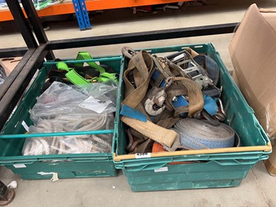 Lot 4586 - 2 crates of ratchet straps, ropes, slings etc