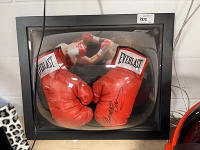 Lot 2279 - Pair of framed and signed boxing gloves...