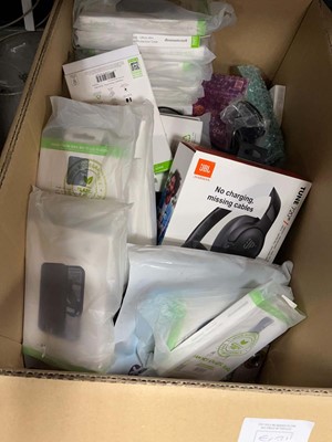 Lot 2286 - Box containing headphones, phone cases etc
